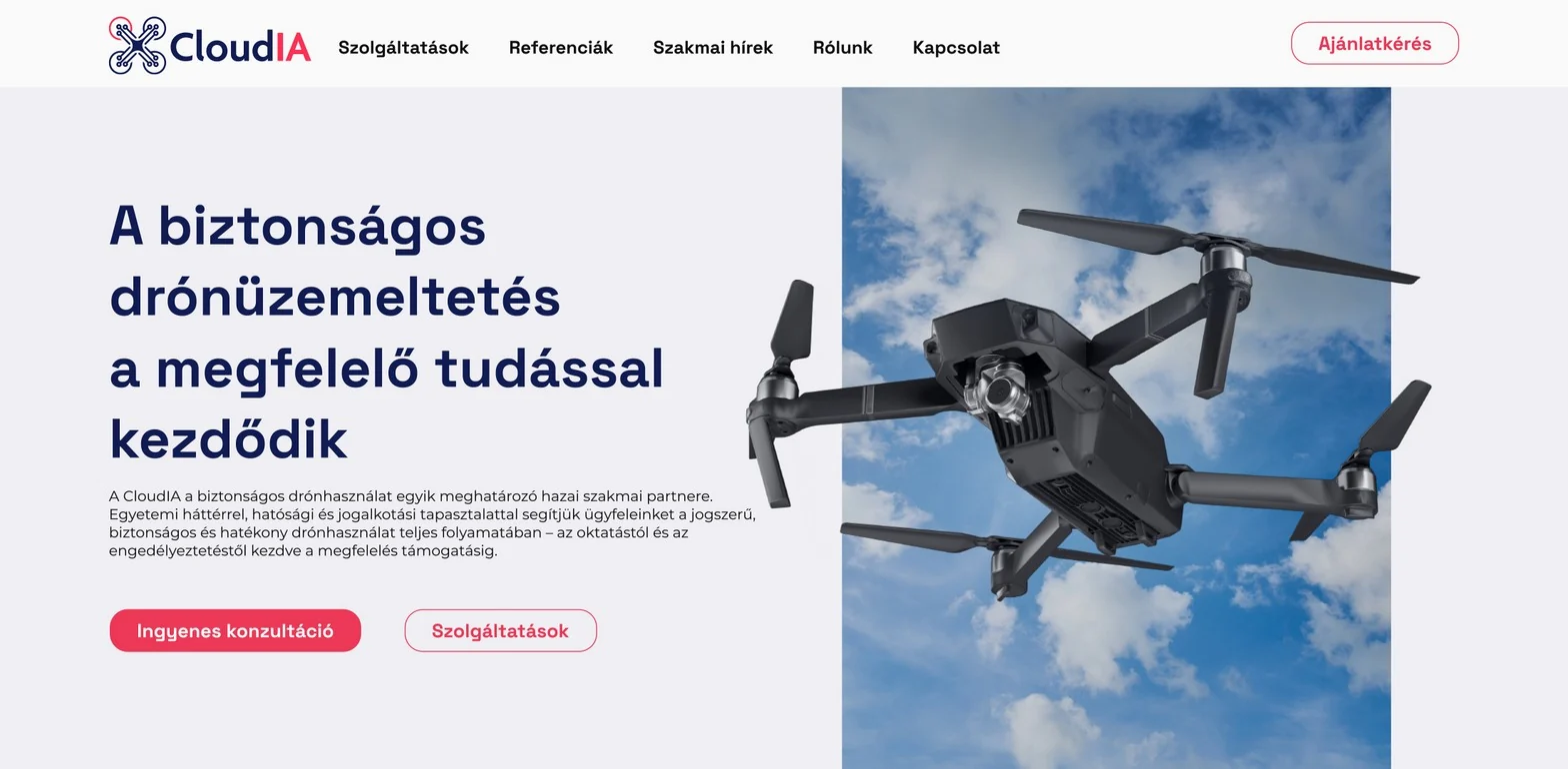 A CloudIA új weboldalának nyitóképe, a Postrion tervezésében