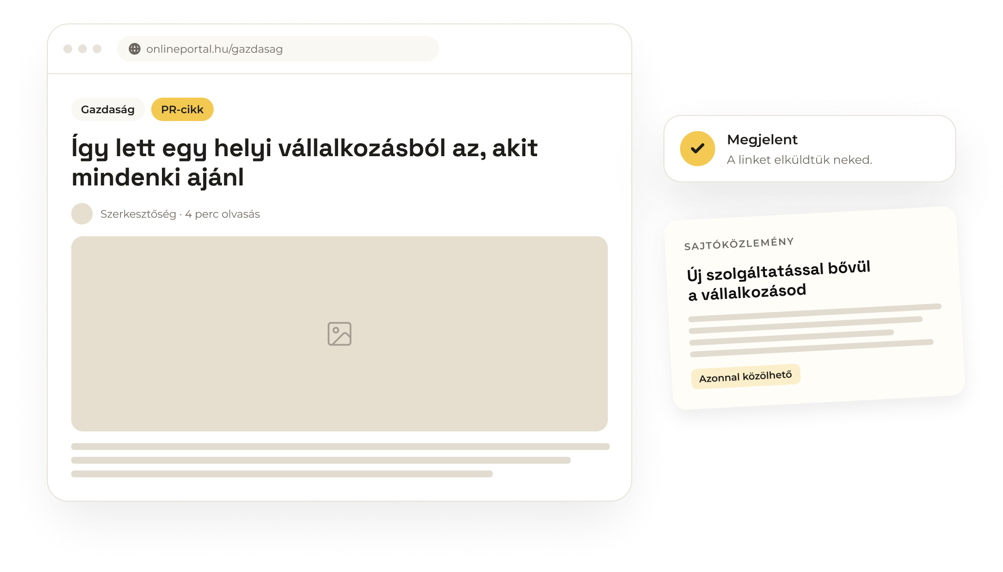 PR-cikk egy online portálon, Megjelent értesítés és sajtóközlemény-lap