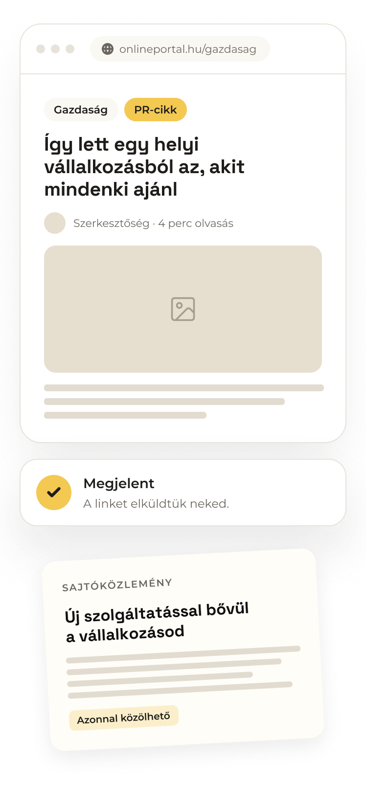 PR-cikk egy online portálon, Megjelent értesítés és sajtóközlemény-lap