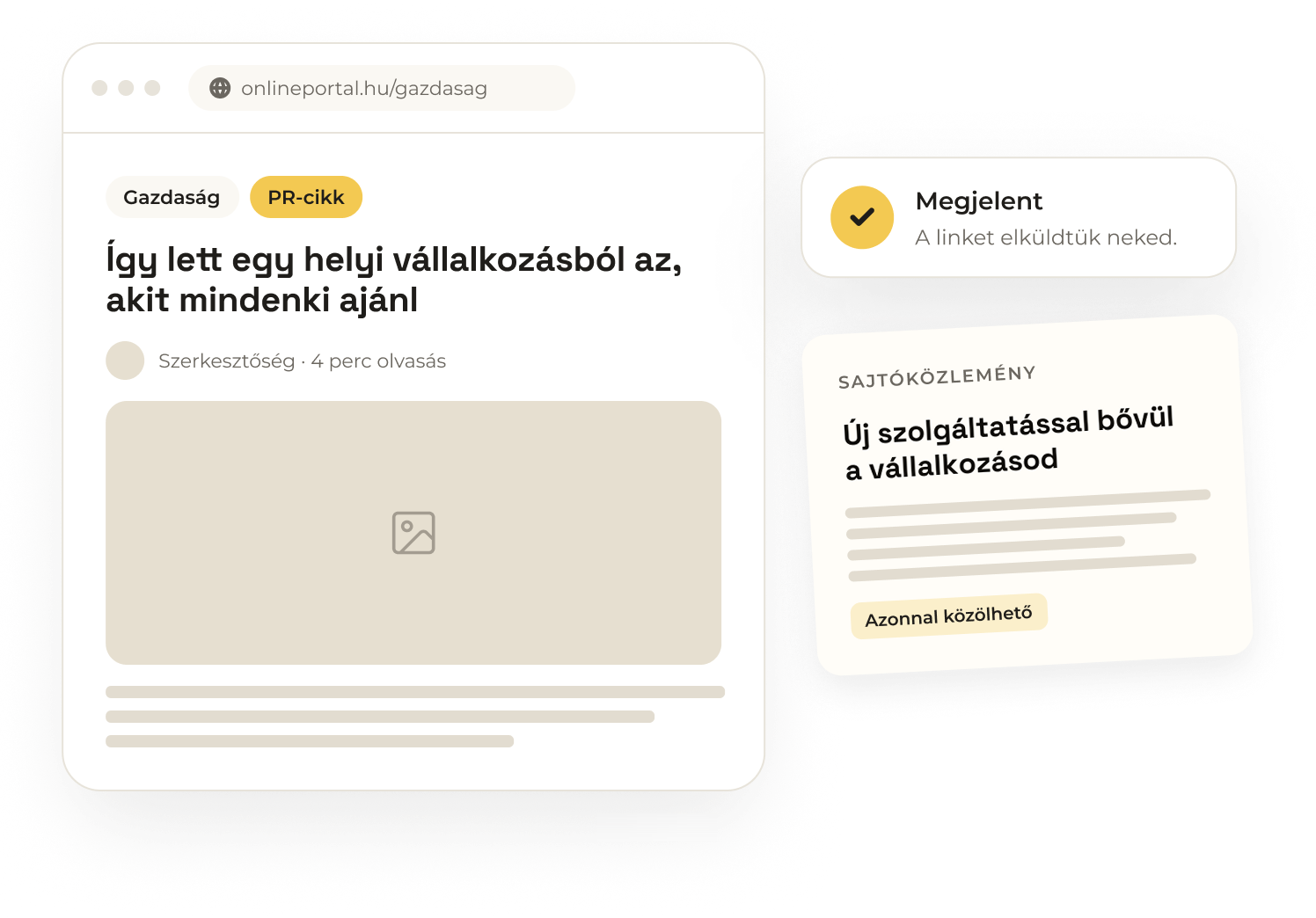 PR-cikk egy online portálon, Megjelent értesítés és sajtóközlemény-lap